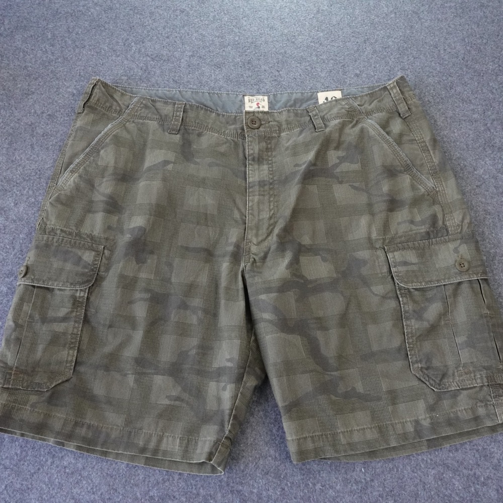 RedHead Mens Camo Plaid Cargo Shorts Olive Green Size 40 Rugged Outdoor Utility